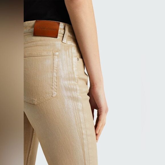 Ralph Lauren Pre-Spring Collection Sand Pearlescent Foil 160 Skinny Stretch Jean - Picture 9 of 16